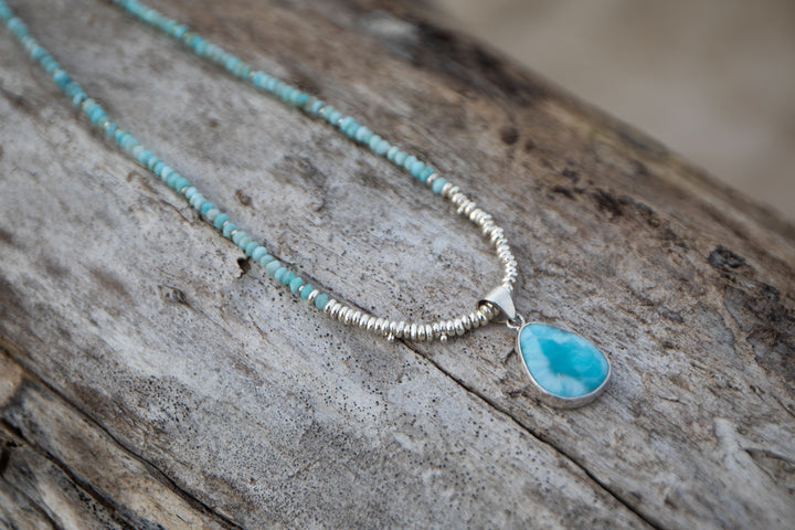 Beaded Larimar Necklace and Pendant Combination