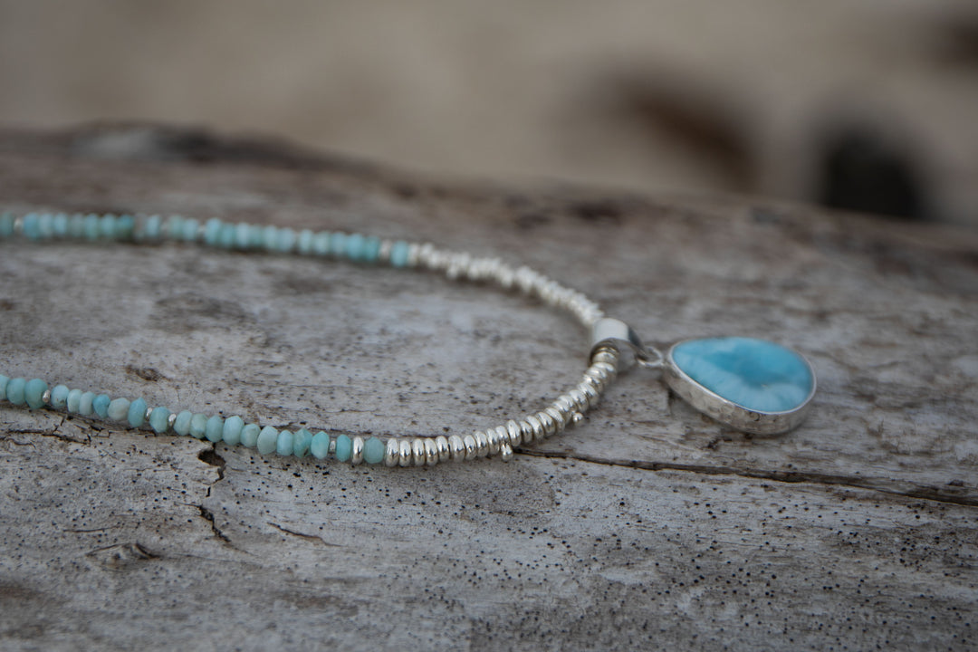 Beaded Larimar Necklace and Pendant Combination