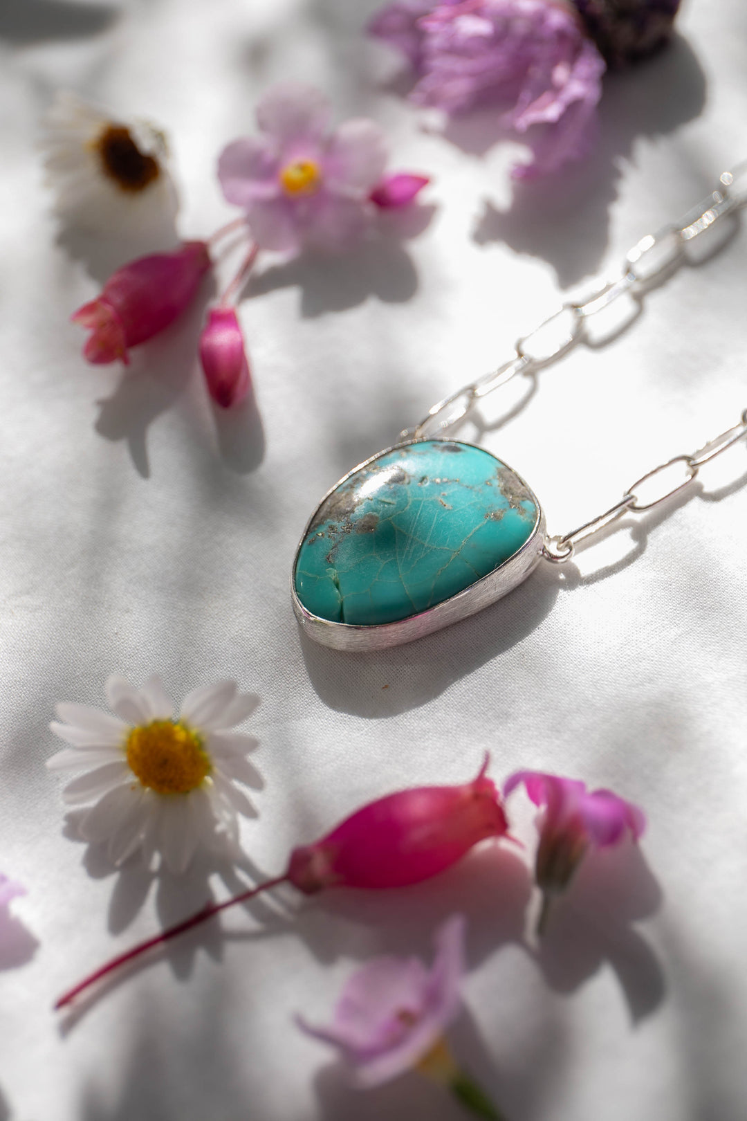 Arizona Turquoise Pendant on Sterling Silver Link Chain