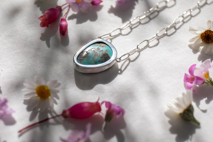 Arizona Turquoise Pendant on Sterling Silver Link Chain