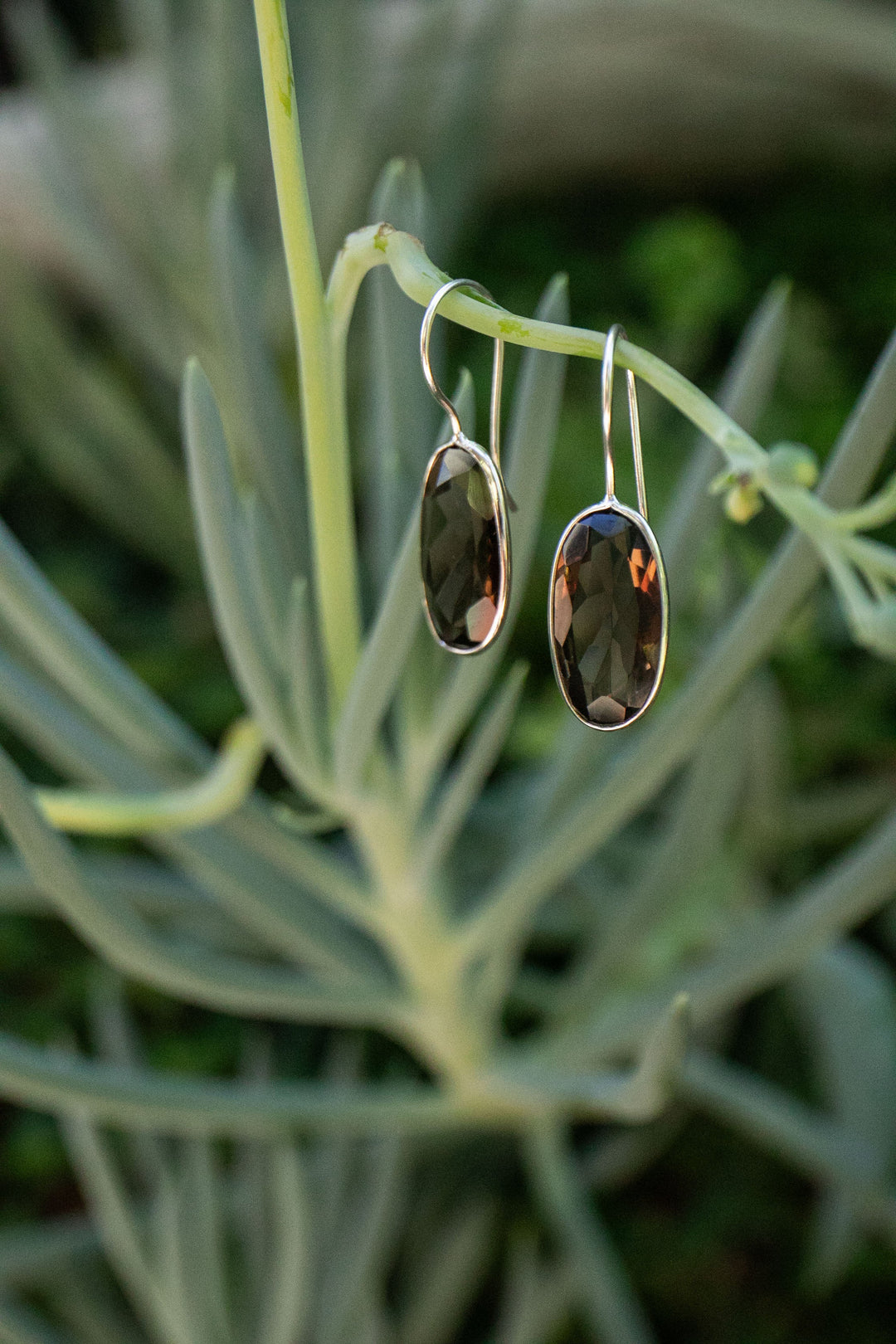 Simple Faceted Smokey Quartz Earrings in Sterling Silver