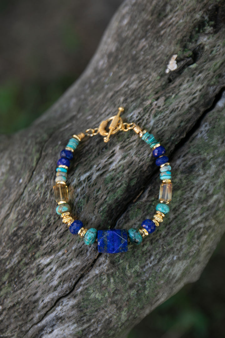 Lapis, Citrine and Turquoise Bracelet with Gold Vermeil Sterling Silver