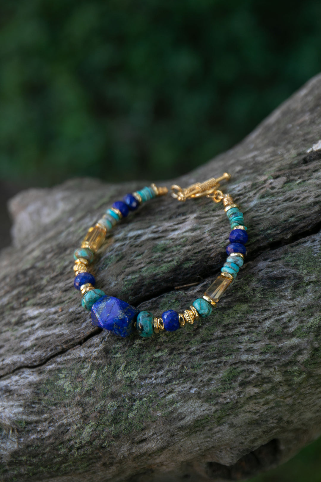Lapis, Citrine and Turquoise Bracelet with Gold Vermeil Sterling Silver
