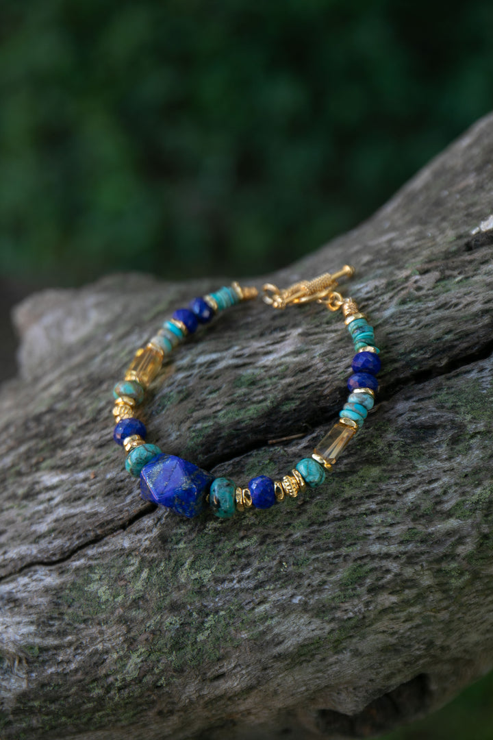 Lapis, Citrine and Turquoise Bracelet with Gold Vermeil Sterling Silver