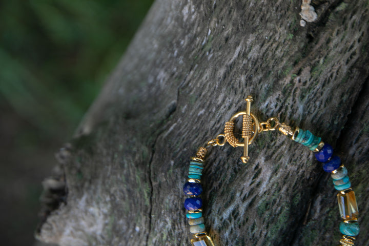 Lapis, Citrine and Turquoise Bracelet with Gold Vermeil Sterling Silver