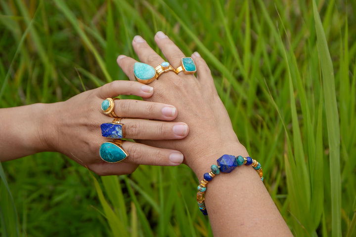 Lapis, Citrine and Turquoise Bracelet with Gold Vermeil Sterling Silver