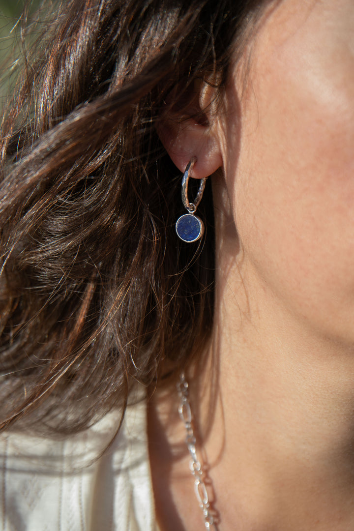 Lapis Lazuli Stud Hoop Earrings in Sterling Silver