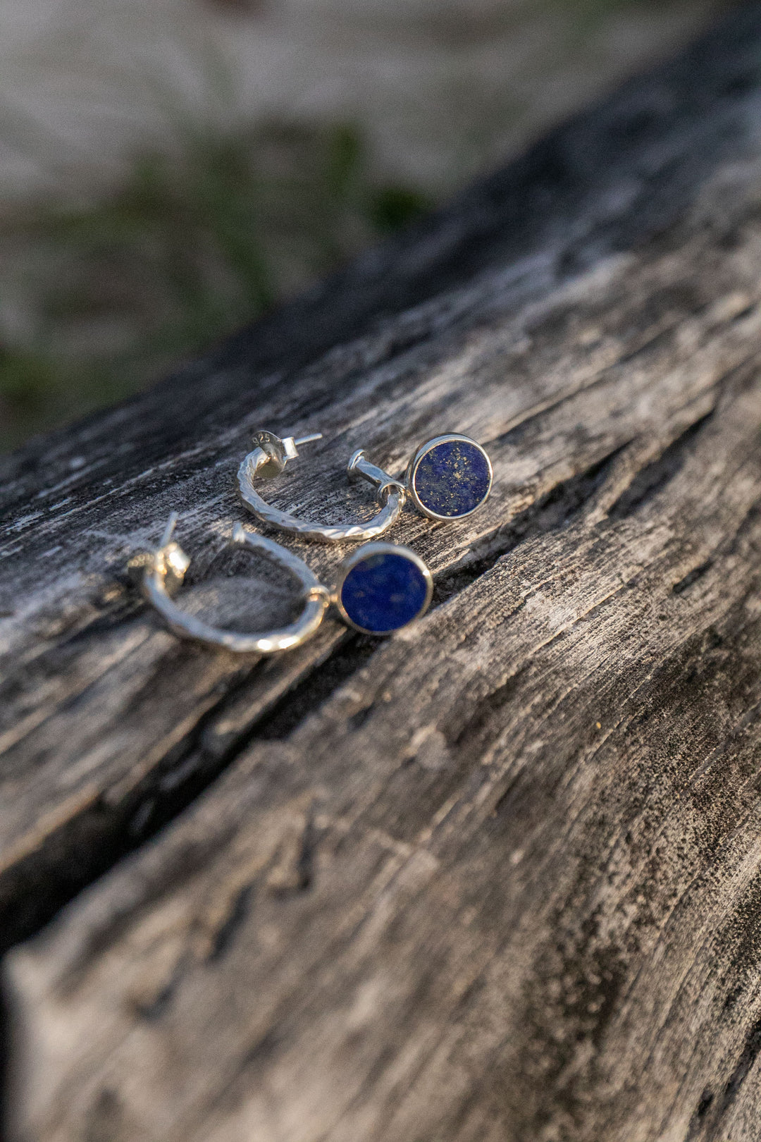 Lapis Lazuli Stud Hoop Earrings in Sterling Silver