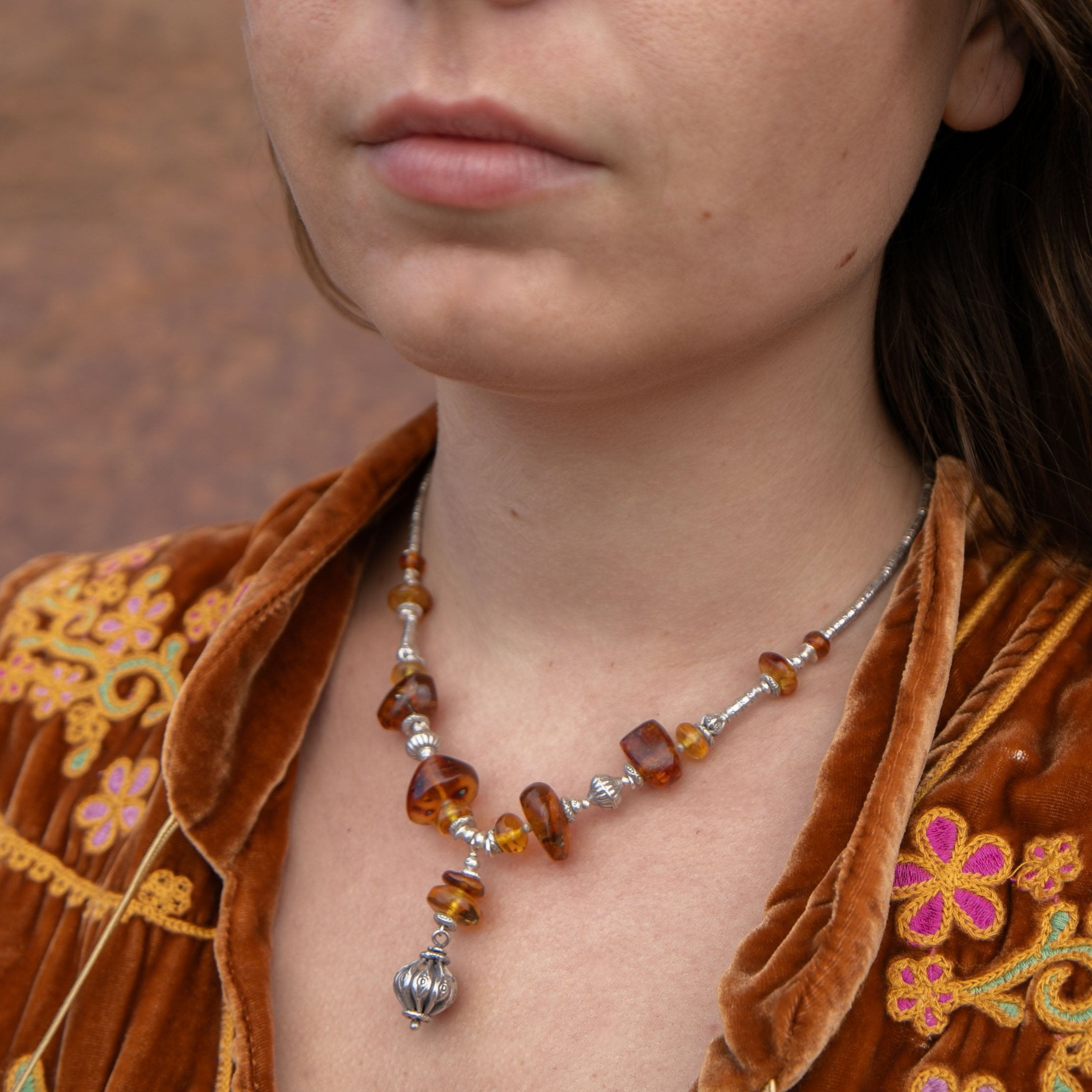 Handmade Amber Necklace with Thai Hill Tribe Silver – Juno Stone