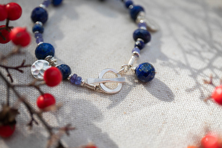 Lapis Lazuli, Tanzanite and Thai Hill Tribe Silver Bracelet