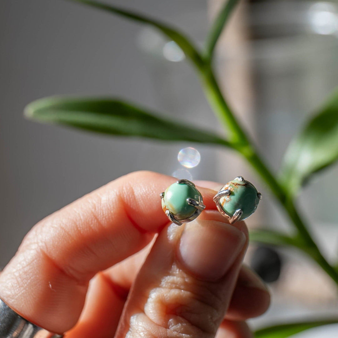 A Grade Variscite Stud Earrings in Sterling Silver Claw Setting