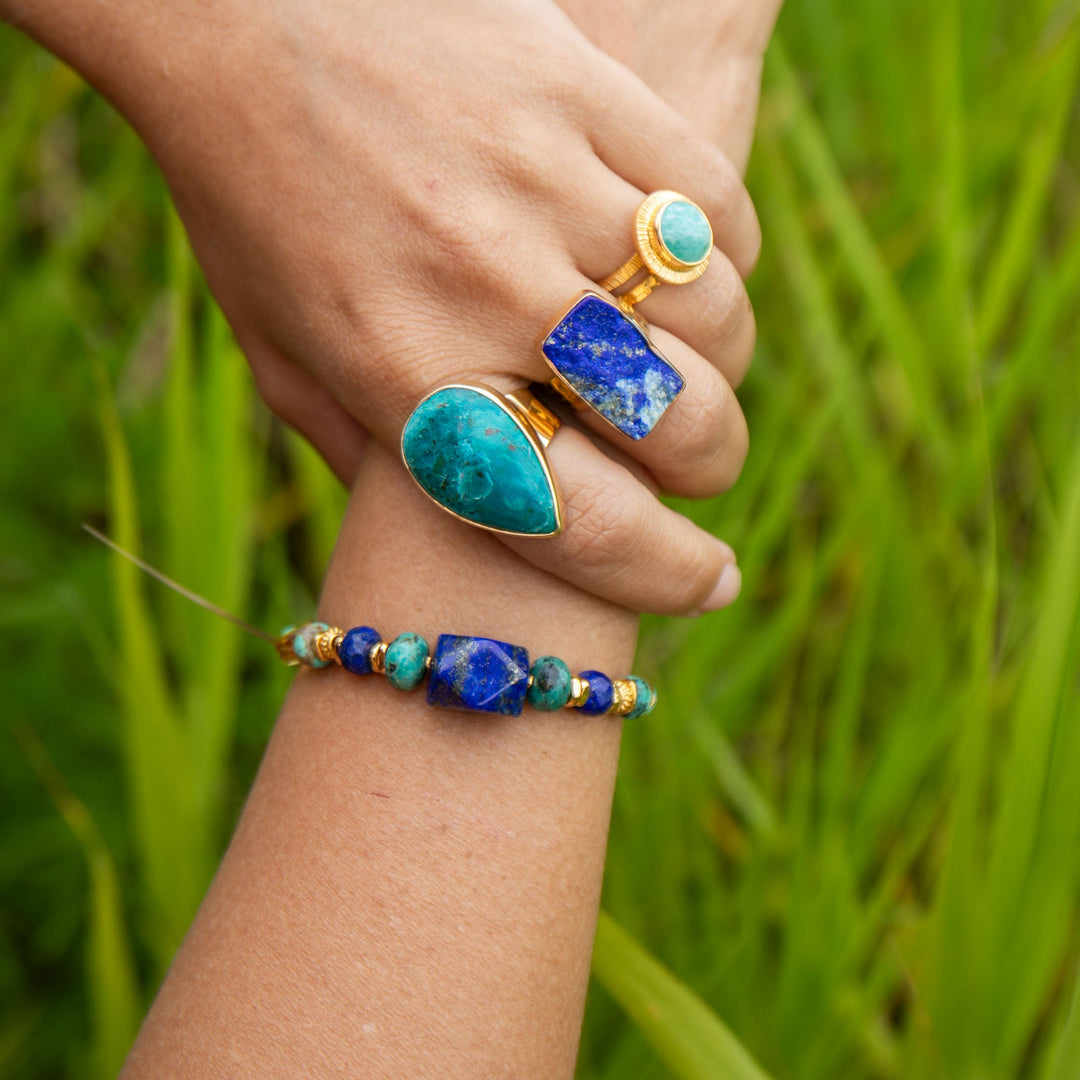 Lapis, Citrine and Turquoise Bracelet with Gold Vermeil Sterling Silver