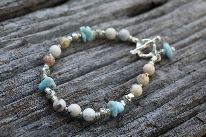 Larimar and Yellow Turquoise Bracelet with Thai Hill Tribe Silver
