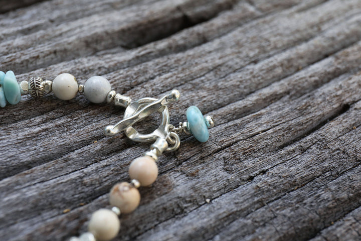 Larimar and Yellow Turquoise Bracelet with Thai Hill Tribe Silver
