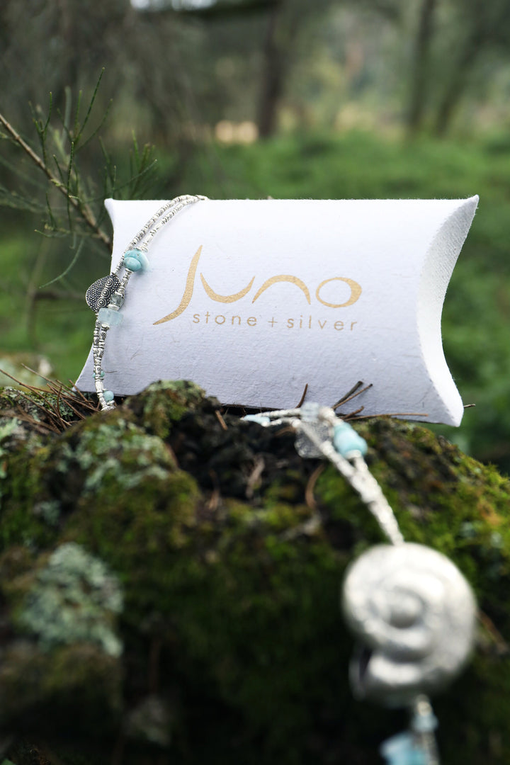Larimar and Yellow Turquoise Bracelet with Thai Hill Tribe Silver