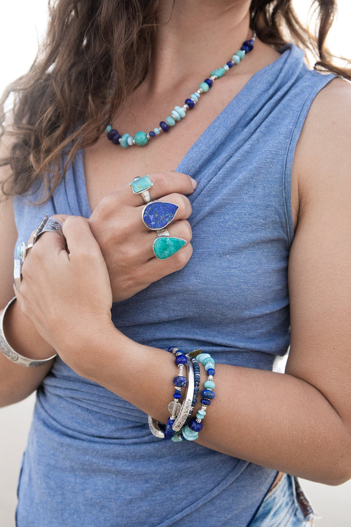 Larimar, Amazonite, Turquoise and Lapis Bracelet with Thai Hill Tribe Silver