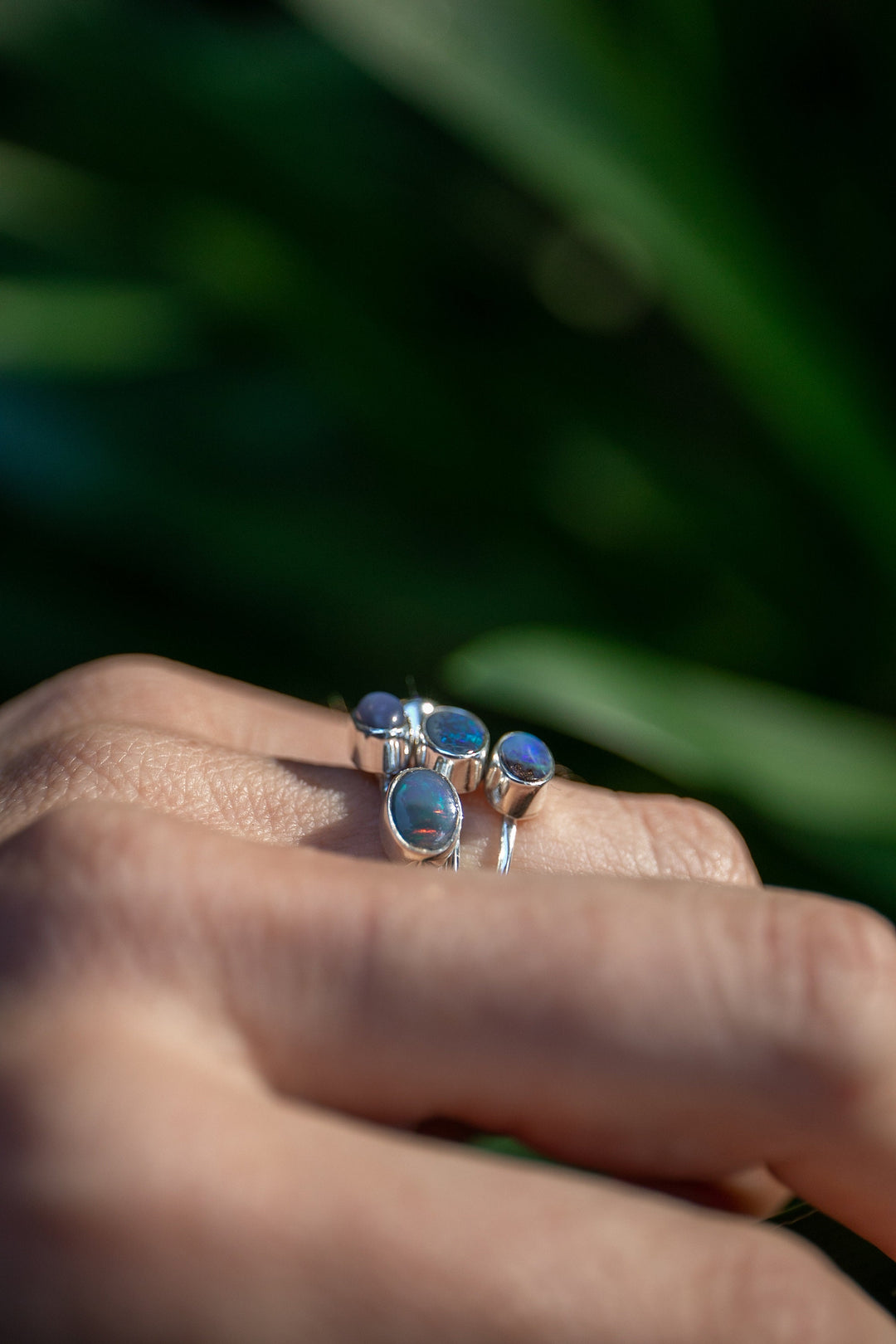Australian Multi Blue Opal Ring set in Sterling Silver Band - Size 6 US