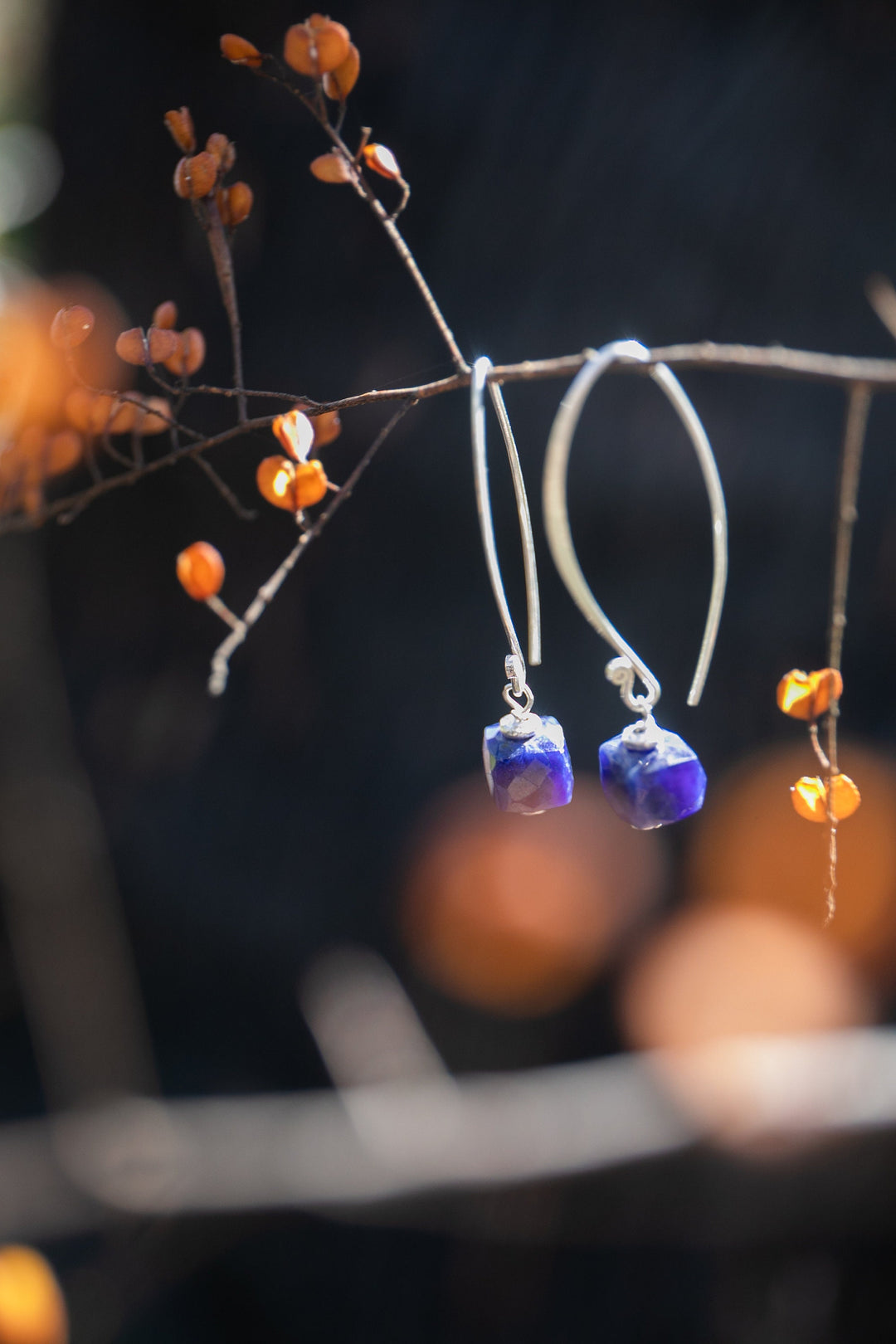 Sodalite Earrings with Thai Hill Tribe Silver Beads and Long Hooks