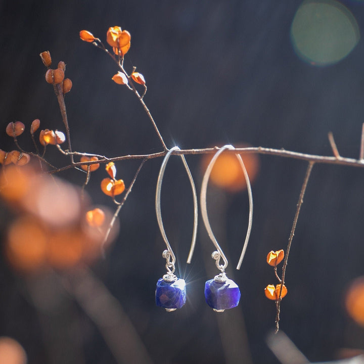 Sodalite Earrings with Thai Hill Tribe Silver Beads and Long Hooks