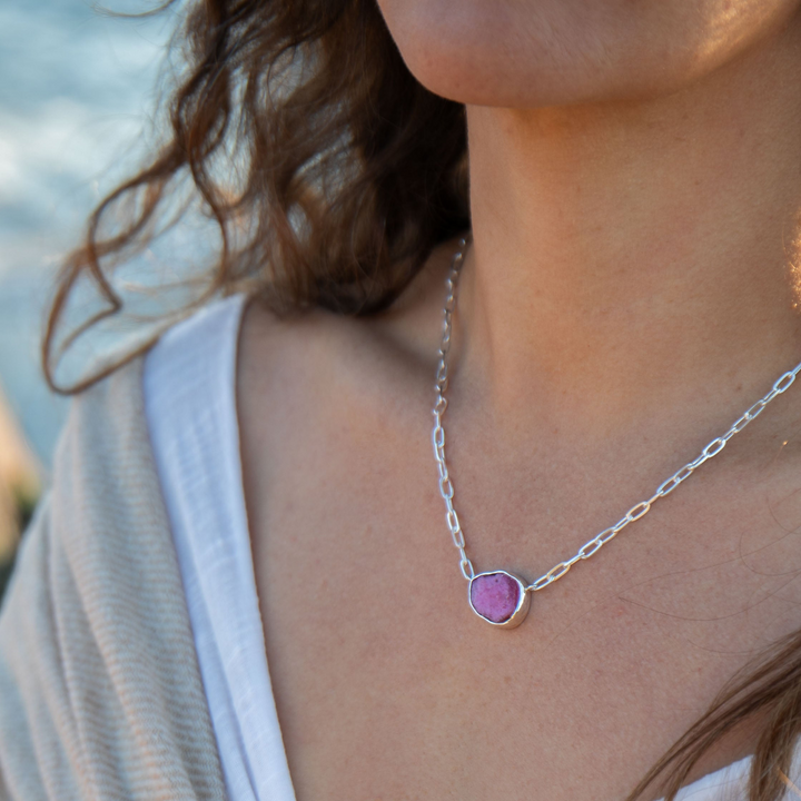 Raw Ruby Pendant on Sterling Silver Paperclip Chain