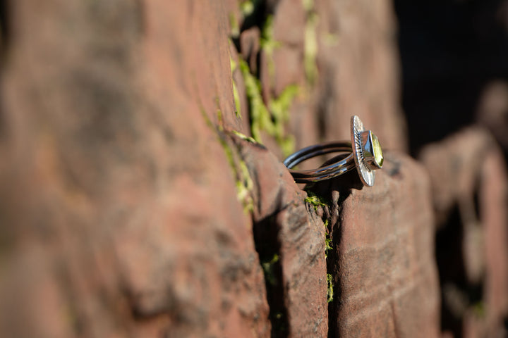 Faceted Peridot Ring in Decorative Sterling Silver - Size 8 US