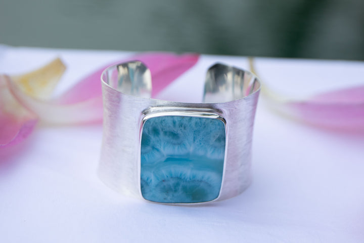 Statement Larimar Cuff Bangle in Brushed Sterling Silver