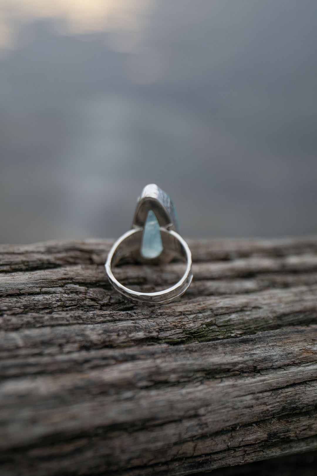 Raw Mozambique Aquamarine Ring with Beaten Adjustable Band