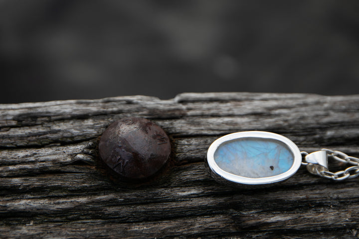 Rainbow Moonstone Pendant in Beaten Sterling Silver Setting