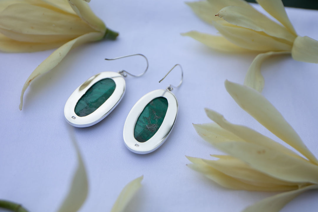 Malachite Earring in Unique Sterling Silver Setting