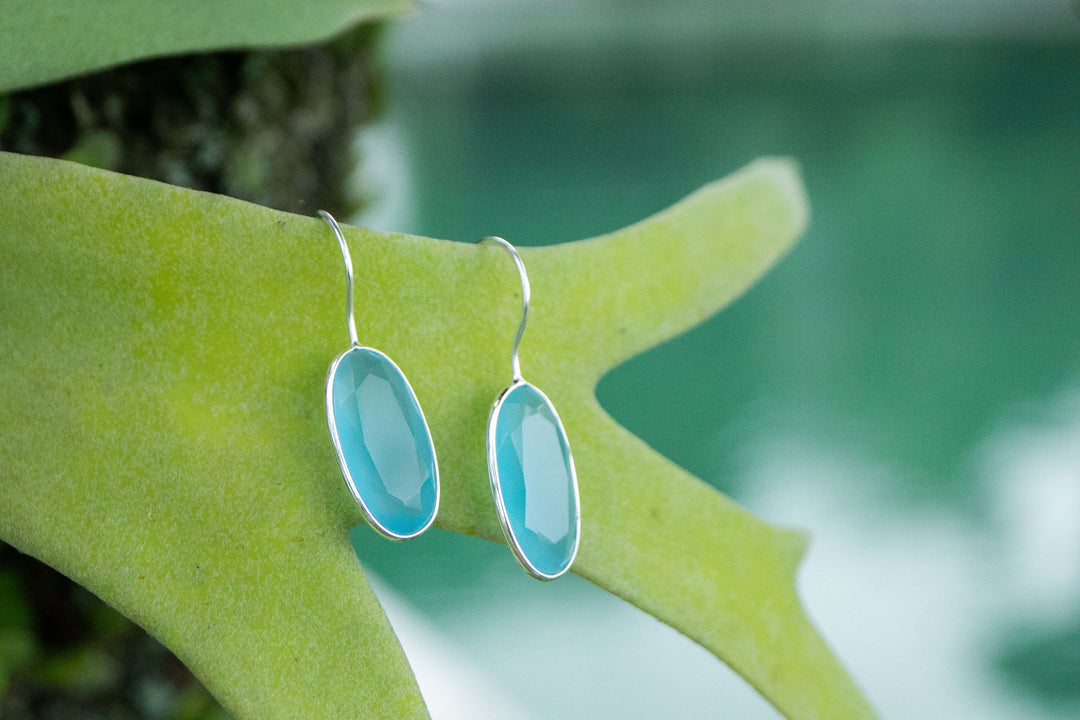 Faceted Blue Chalcedony Earrings in Sterling Silver