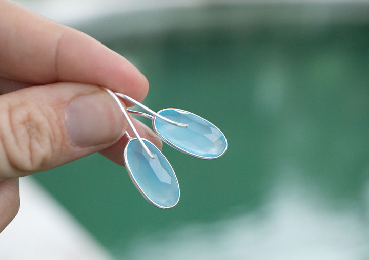 Faceted Blue Chalcedony Earrings in Sterling Silver