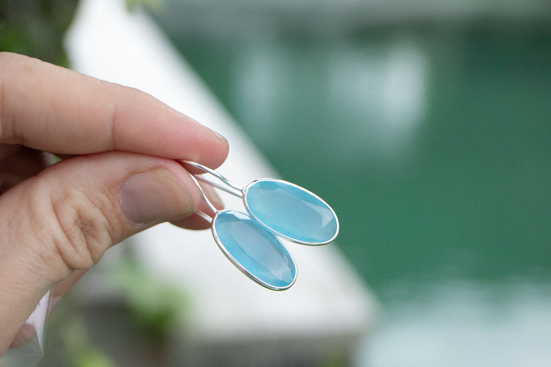 Faceted Blue Chalcedony Earrings in Sterling Silver