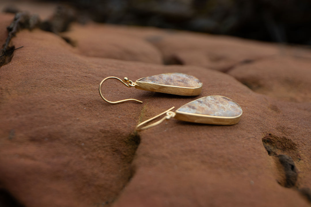 Statement Fossil Coral Earrings in Gold Plated Brushed Sterling Silver