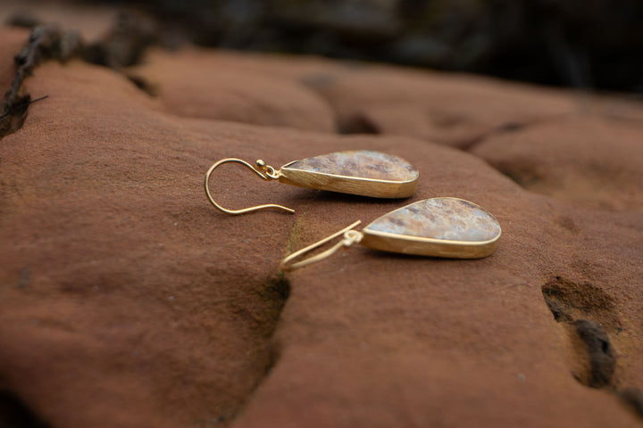 Statement Fossil Coral Earrings in Gold Plated Brushed Sterling Silver