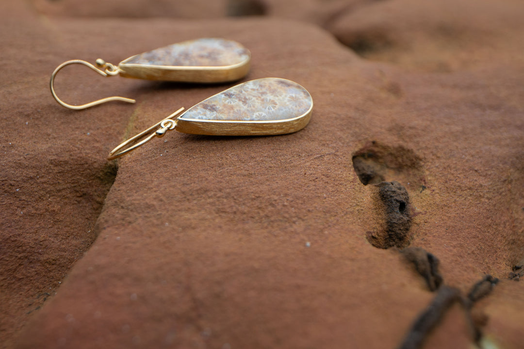 Statement Fossil Coral Earrings in Gold Plated Brushed Sterling Silver