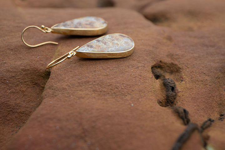 Statement Fossil Coral Earrings in Gold Plated Brushed Sterling Silver