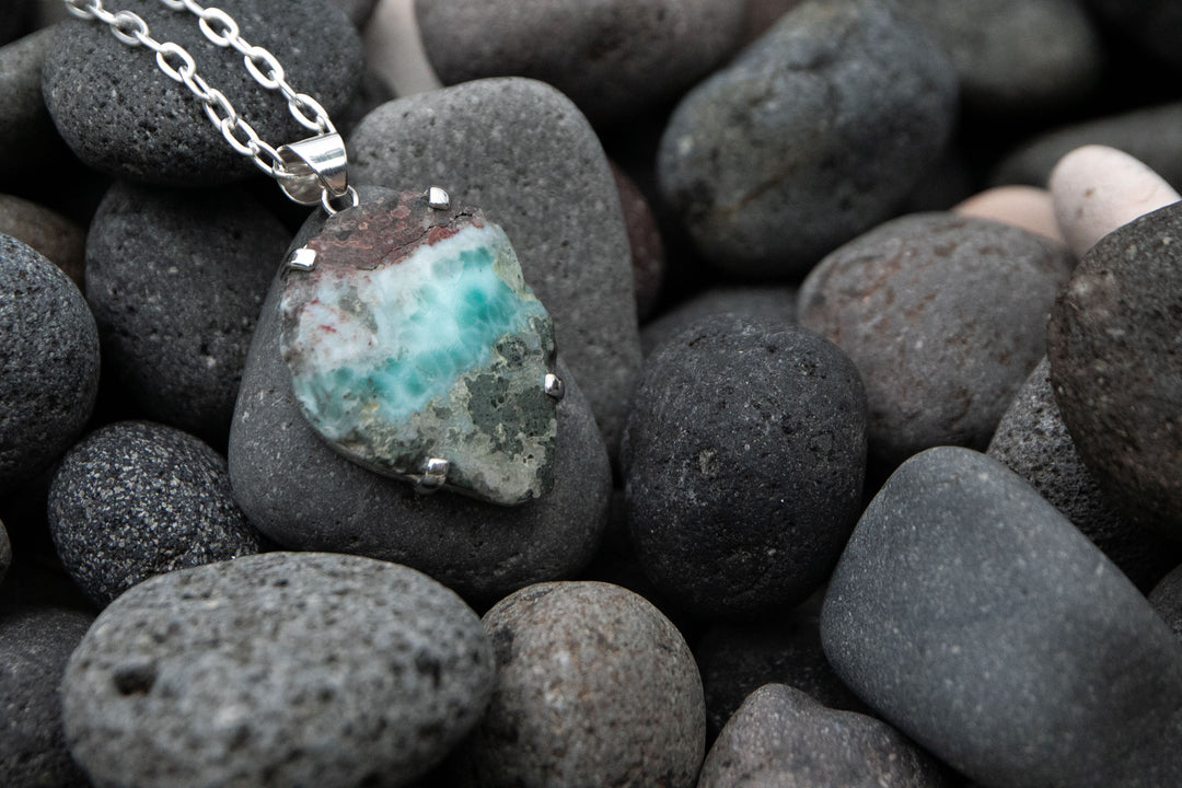 Statement Larimar Pendant in Claw Silver Setting