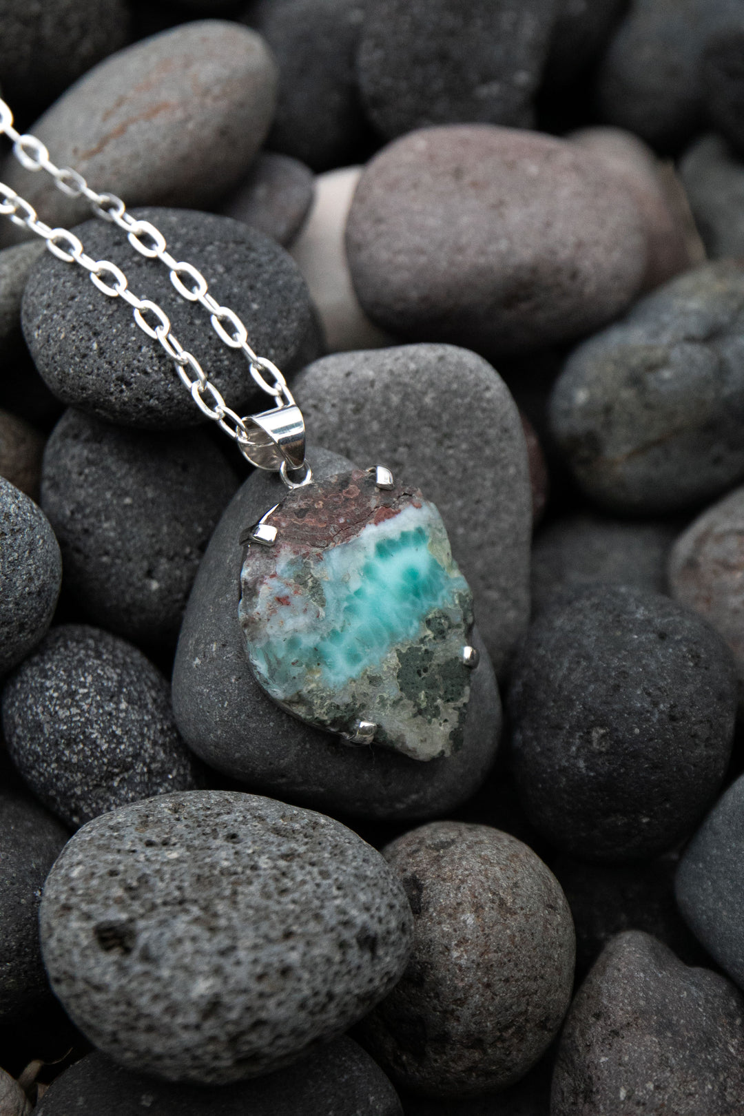 Statement Larimar Pendant in Claw Silver Setting