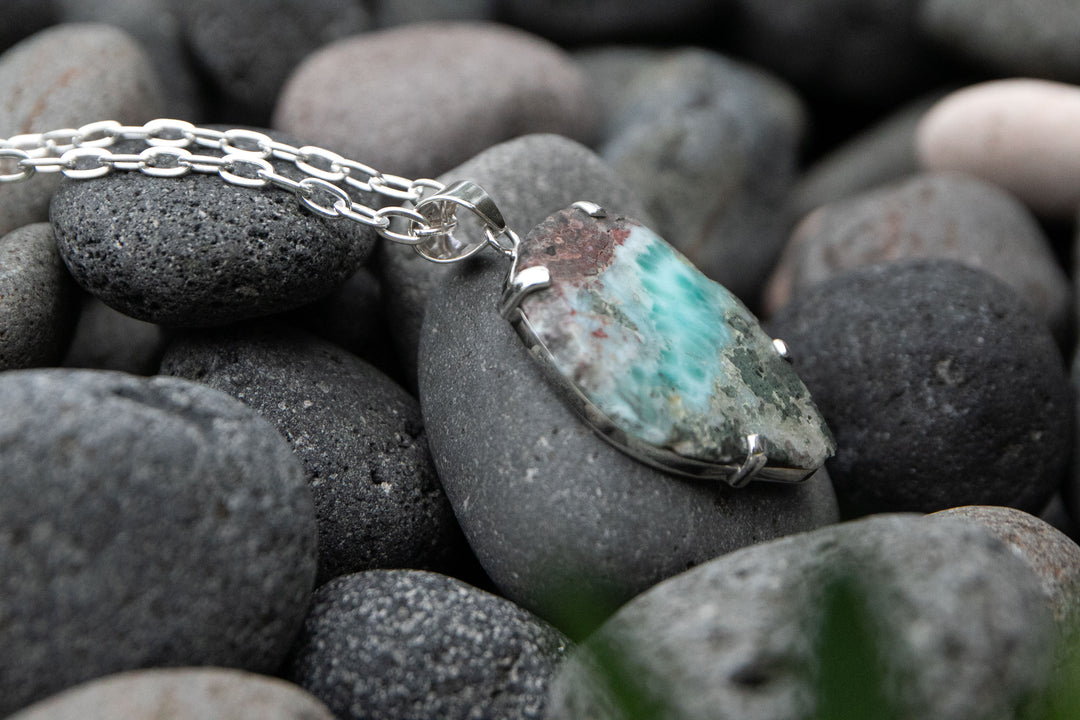 Statement Larimar Pendant in Claw Silver Setting