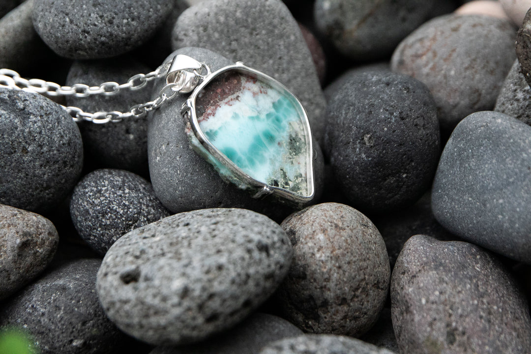 Statement Larimar Pendant in Claw Silver Setting