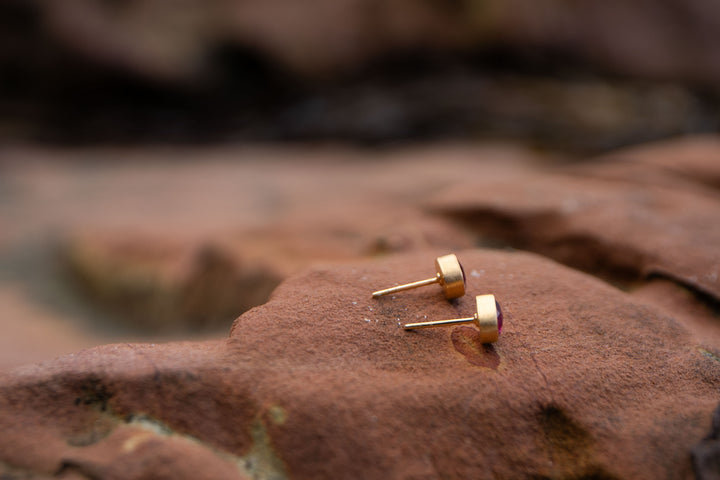 Pink Tourmaline Stud Earrings in Brushed 24k Gold Plated Silver