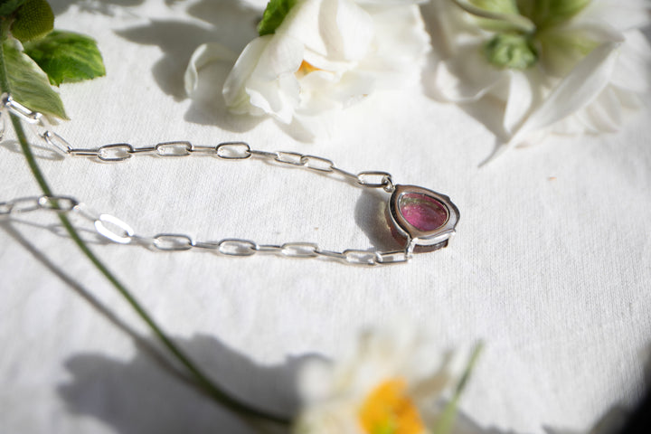 Watermelon Tourmaline Pendant on Sterling Silver Paperclip Chain