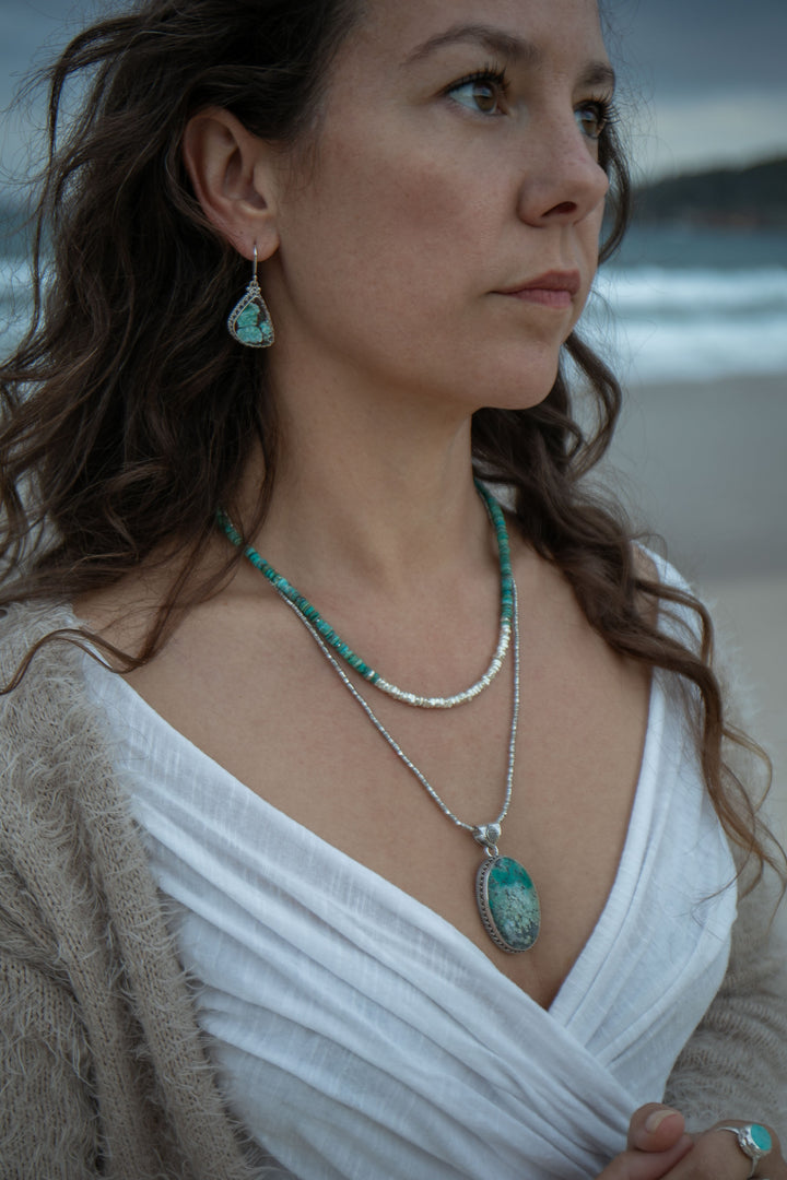 Genuine Turquoise Earrings set in Tribal Sterling Silver