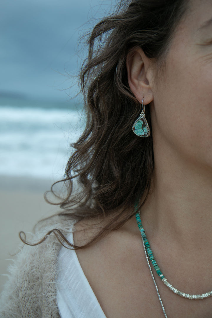 Genuine Turquoise Earrings set in Tribal Sterling Silver