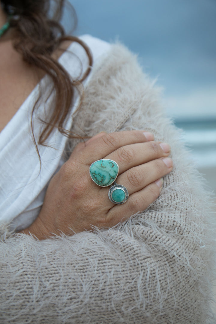 Amazonite Ring in Unique Sterling Silver Setting - Size 6.5 US