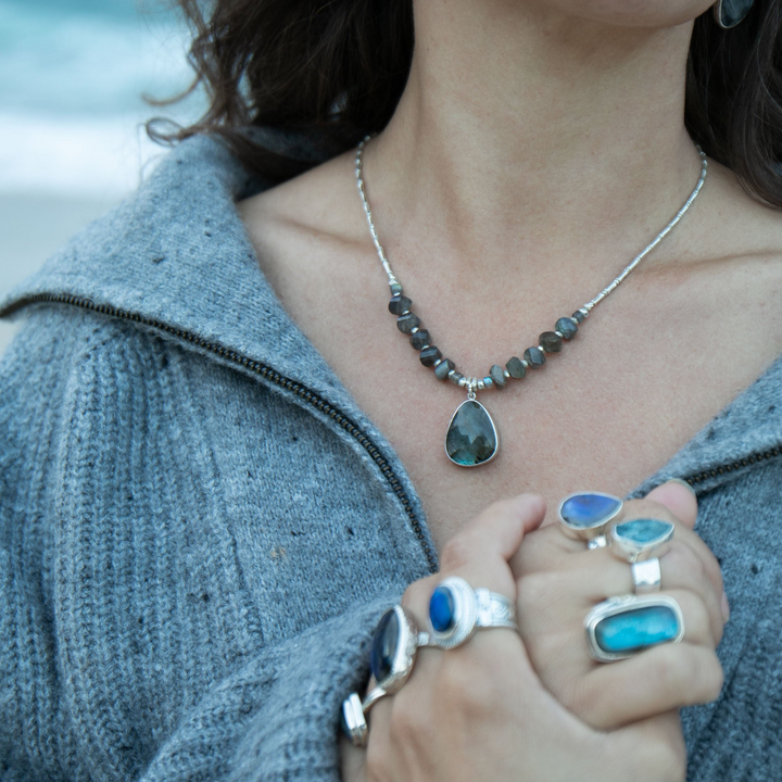 Faceted Labradorite and Thai Silver Necklace