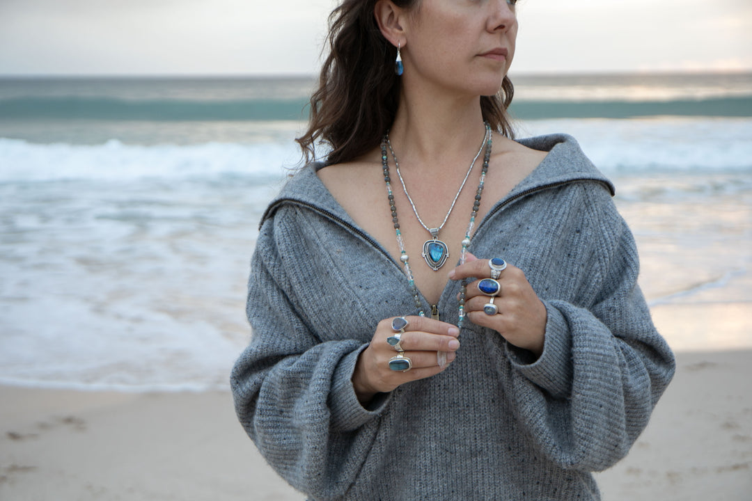 Faceted Labradorite Earrings set in Brushed Sterling Silver