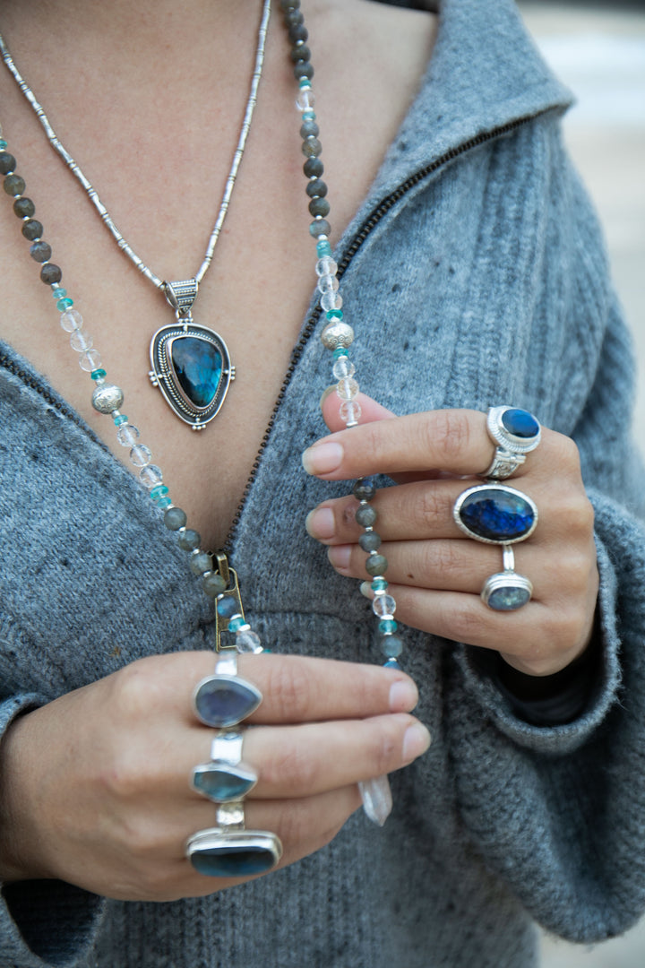 Statement Labradorite Pendant set in Unique Tribal Sterling Silver