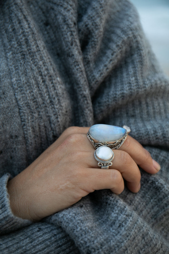 Freshwater Pearl Ring in Decorative Sterling Silver - Size 7 US