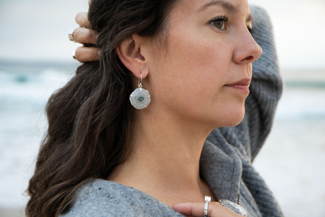 Solar Quartz Earrings in Claw Sterling Silver